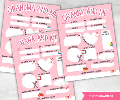 All about my Granny I Mothers Day Printable Gift Mothers Day Questionnaire Preschool | All About My Grandma Printable coloring page I Nana