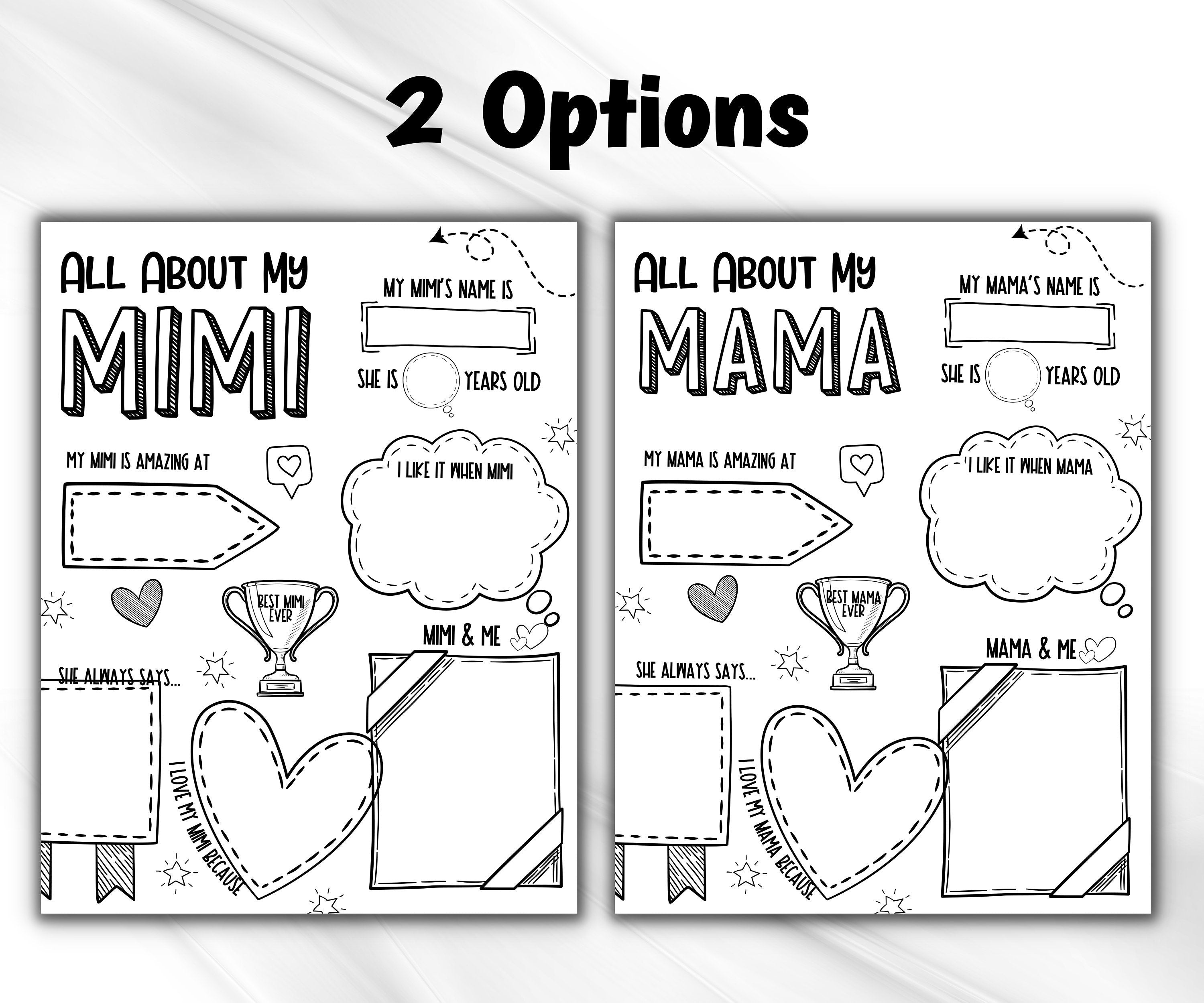 All about my Mama Gift I Mothers Day Printable Gift Mothers Day Questionnaire Preschool | All About My Grandma Printable coloring page