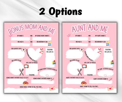 Mother's Interview I Mothers Day Printable | All About my Bonus Mom I All About My Aunt Printable | Personalised Mother'S Day Bonus mom Gift