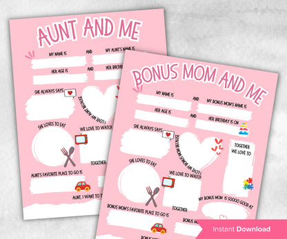 Mother's Interview I Mothers Day Printable | All About my Bonus Mom I All About My Aunt Printable | Personalised Mother'S Day Bonus mom Gift