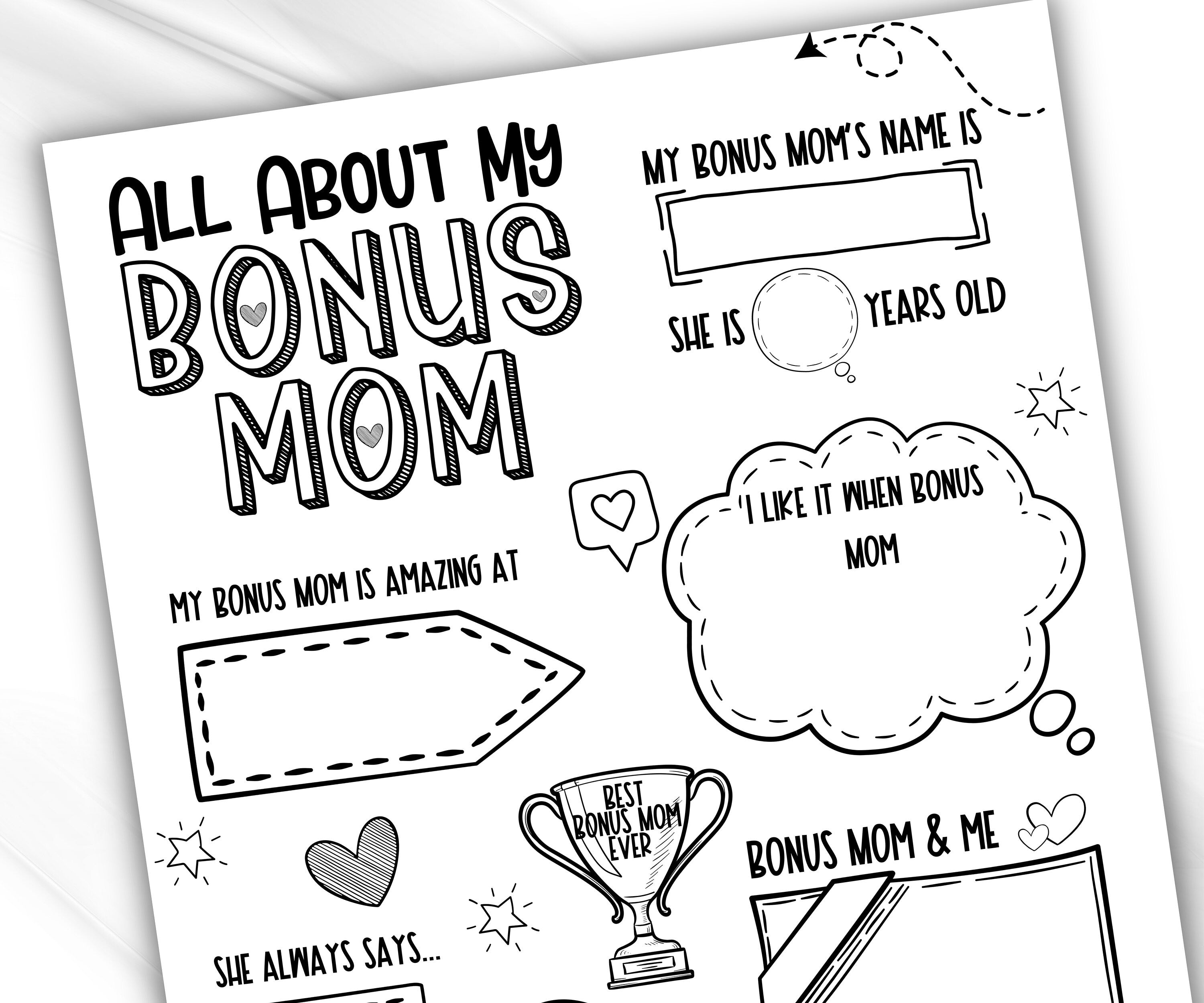 Gift from kids for Aunt I Mother Day Printable | All About my Bonus Mom I About My Bonus Mom Printable | Personalized Gift for Aunt