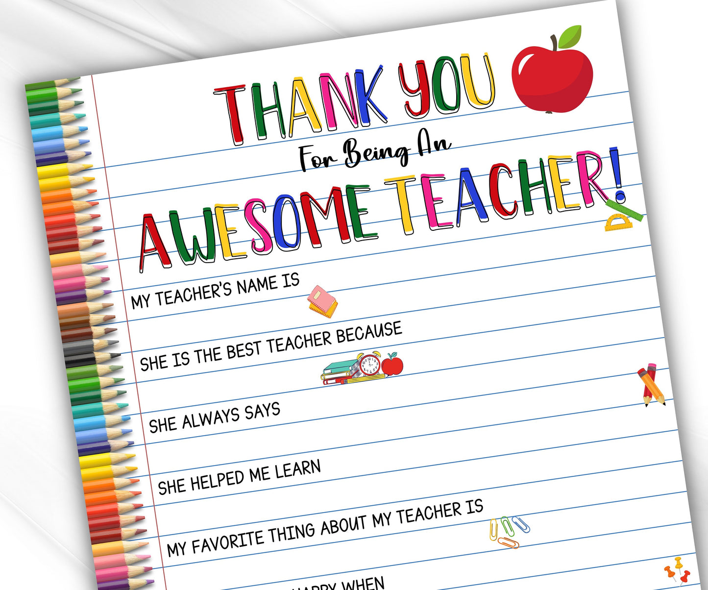 Editable All About My Teacher | Teacher Appreciation Gift | End Of Year Gift | Fill In The Blank | Homeschool Activity | Teacher Thank You