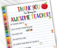 Editable All About My Teacher | Teacher Appreciation Gift | End Of Year Gift | Fill In The Blank | Homeschool Activity | Teacher Thank You