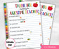 Editable All About My Teacher | Teacher Appreciation Gift | End Of Year Gift | Fill In The Blank | Homeschool Activity | Teacher Thank You