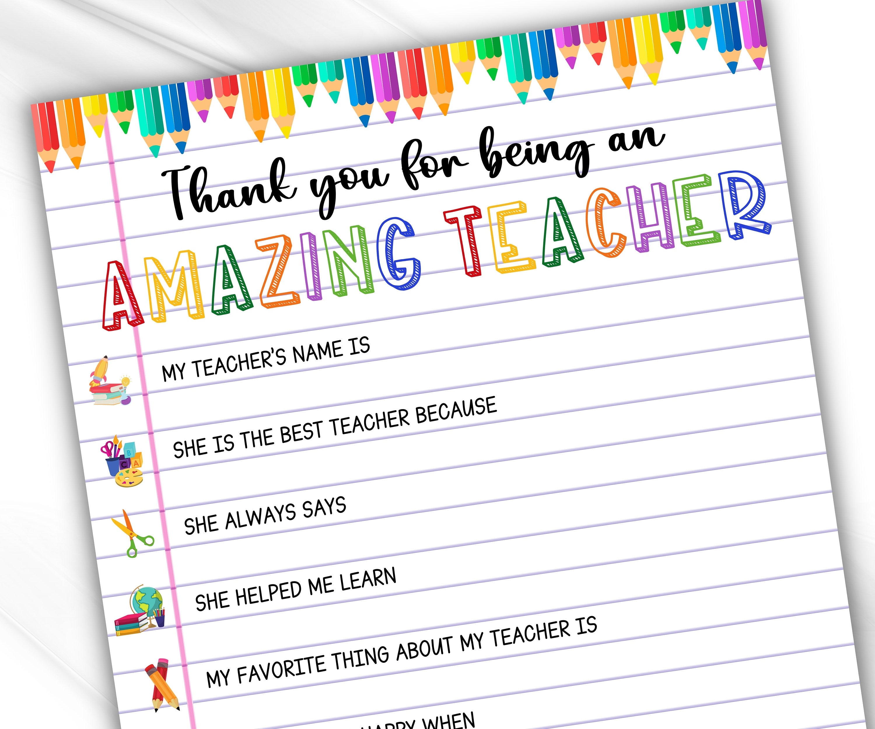 Fill In The Blank | Homeschool Activity | Teacher Thank You I Editable All About My Teacher | Teacher Appreciation Gift | End Of Year Gift