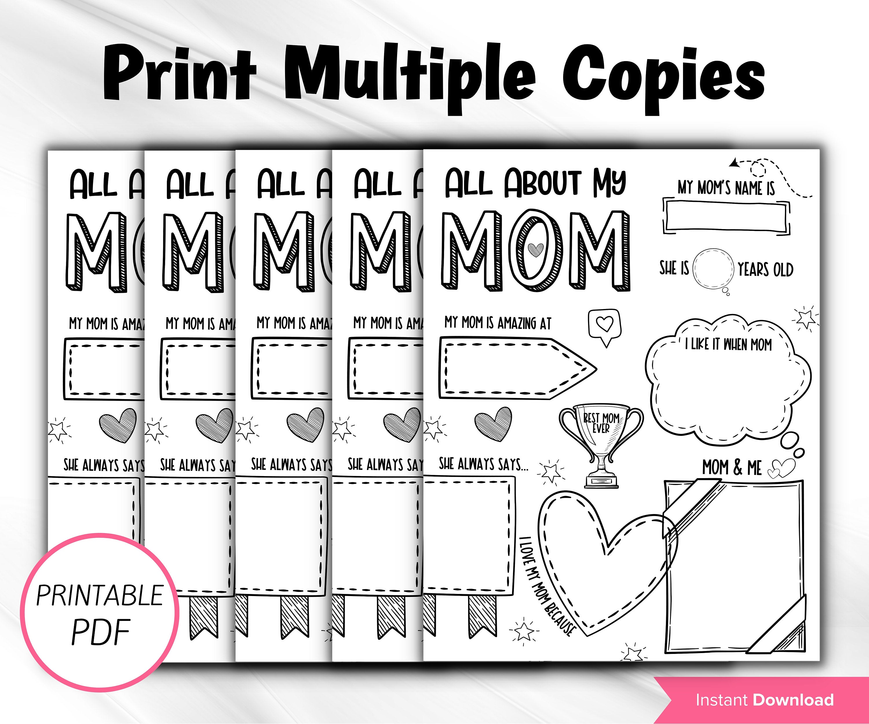 Mothers Day Questionnaire Preschool |Mothers Day Printable | Mothers Day Gift | All About Mom | All About My Mum Printable I Coloring Page