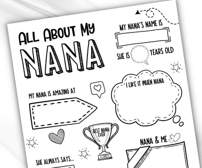 All about my Granny Gift I Mothers Day Printable Gift Mothers Day Questionnaire Preschool | All About My Grandma Printable coloring page