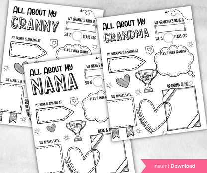 All about my Granny Gift I Mothers Day Printable Gift Mothers Day Questionnaire Preschool | All About My Grandma Printable coloring page