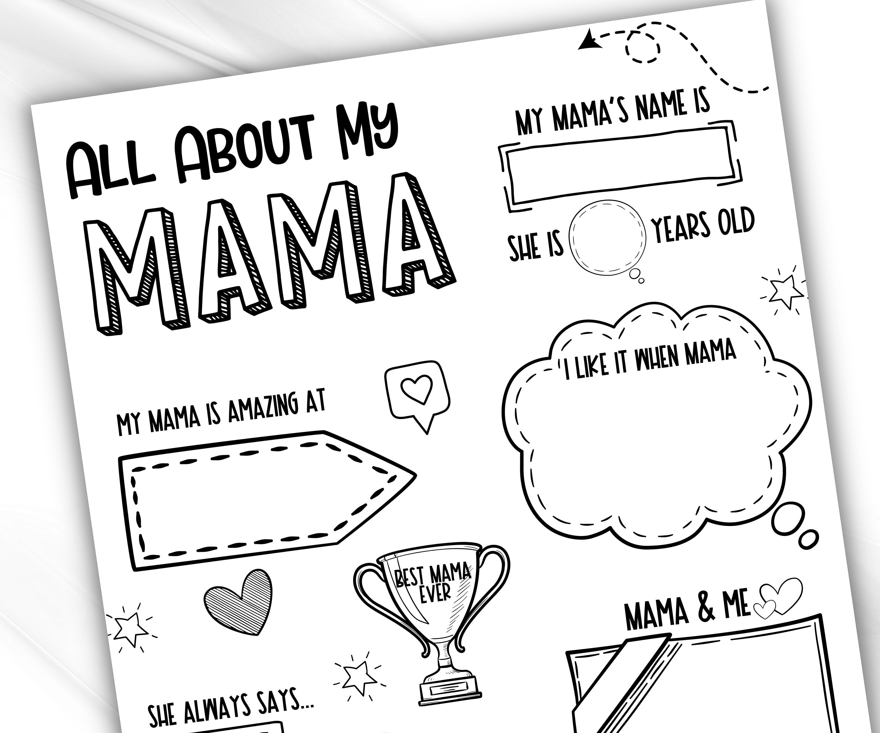 All about my Mama Gift I Mothers Day Printable Gift Mothers Day Questionnaire Preschool | All About My Grandma Printable coloring page