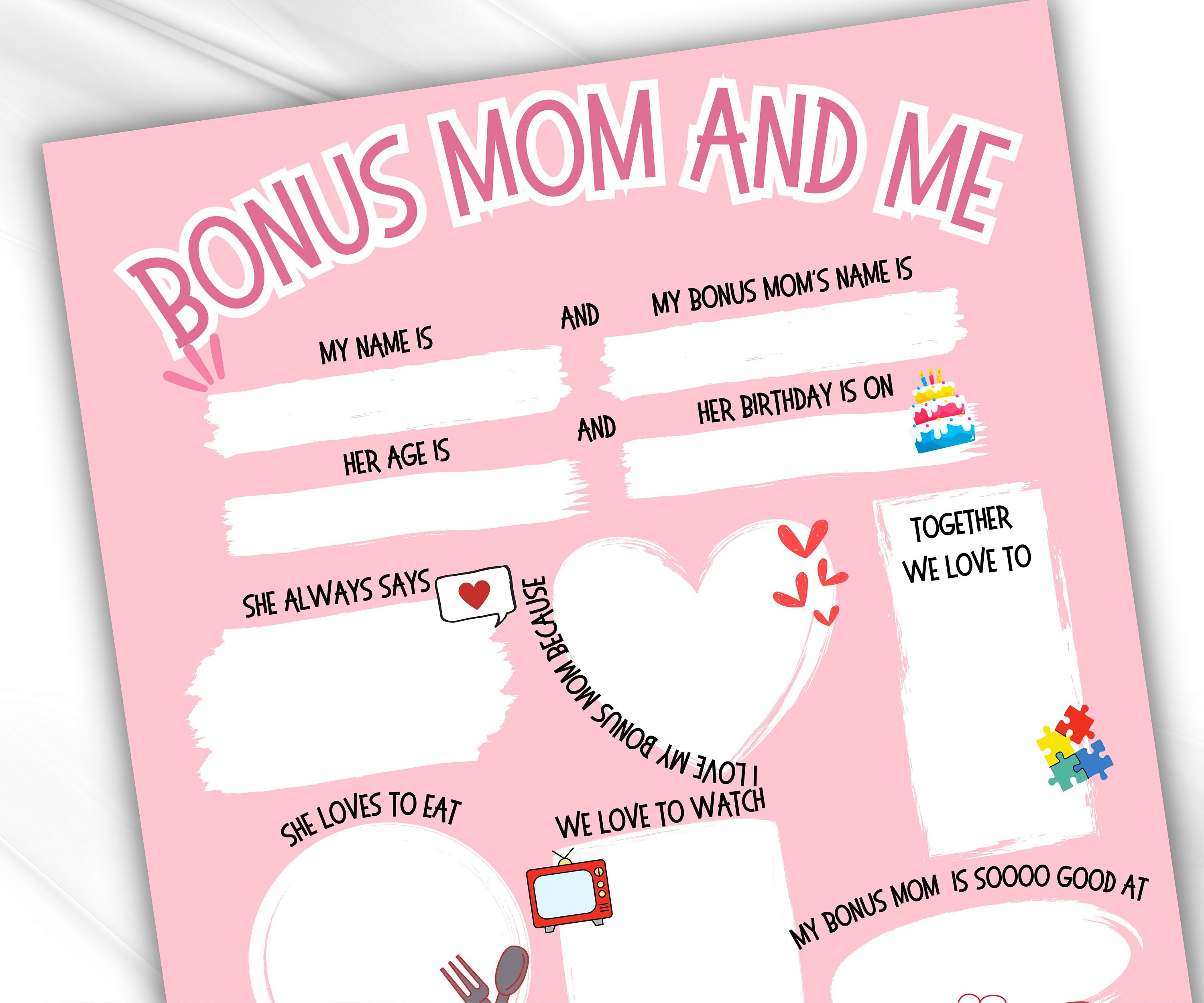 Mother's Interview I Mothers Day Printable | All About my Bonus Mom I All About My Aunt Printable | Personalised Mother'S Day Bonus mom Gift