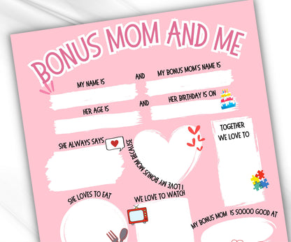 Mother's Interview I Mothers Day Printable | All About my Bonus Mom I All About My Aunt Printable | Personalised Mother'S Day Bonus mom Gift