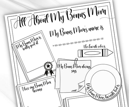 Bonus Mom Interview I Mother Day Printable | All About my Bonus Mom I All About My Aunt Printable | Personalised Mother'S Day Bonus mom Gift