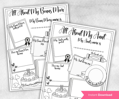 Bonus Mom Interview I Mother Day Printable | All About my Bonus Mom I All About My Aunt Printable | Personalised Mother'S Day Bonus mom Gift