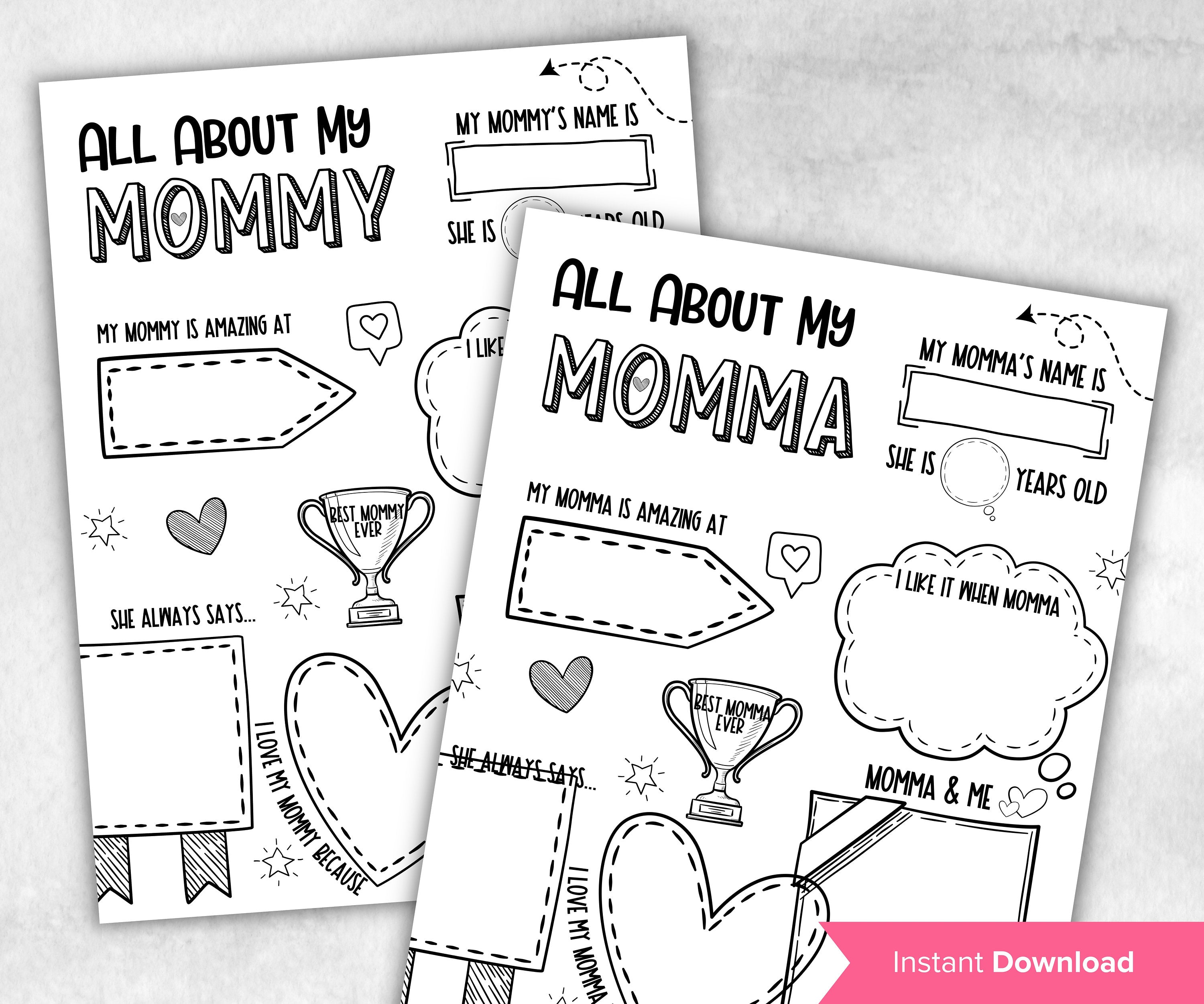 Momma Gift from kids I Mother Day Printable | All About my Momma I All About My Mimi Printable | About Mimi | Personalized Gift for mom