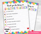 Fill In The Blank | Homeschool Activity | Teacher Thank You I Editable All About My Teacher | Teacher Appreciation Gift | End Of Year Gift