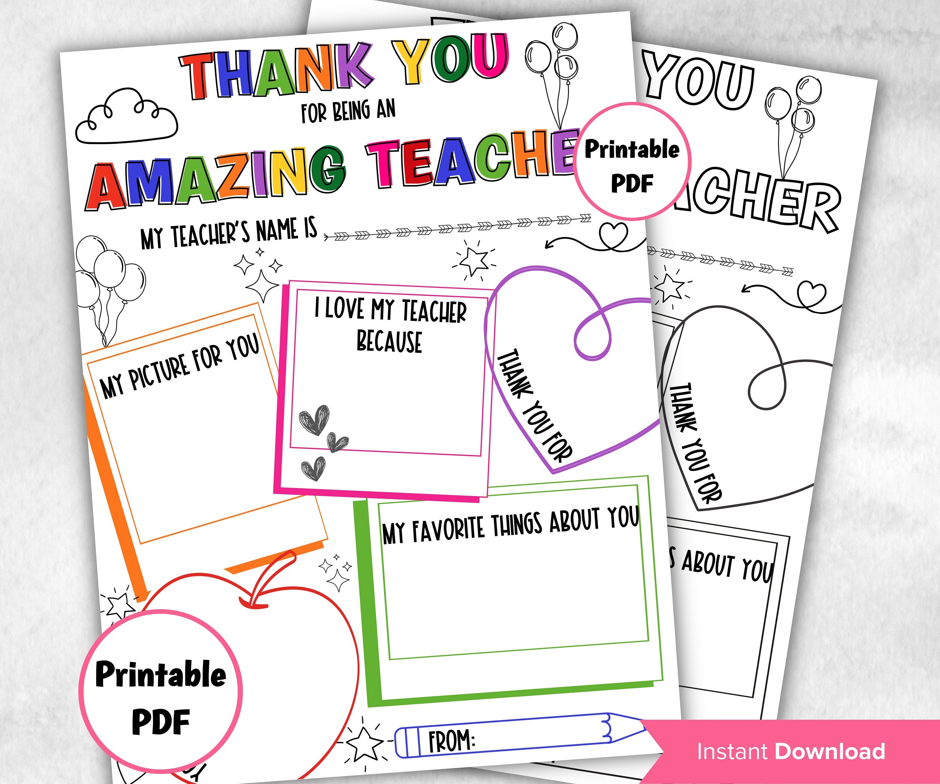 Teacher Favorite Things Questionnaire I All About My Teacher Printable | Homeschool Activity | Back To School Teacher Favorite Survey