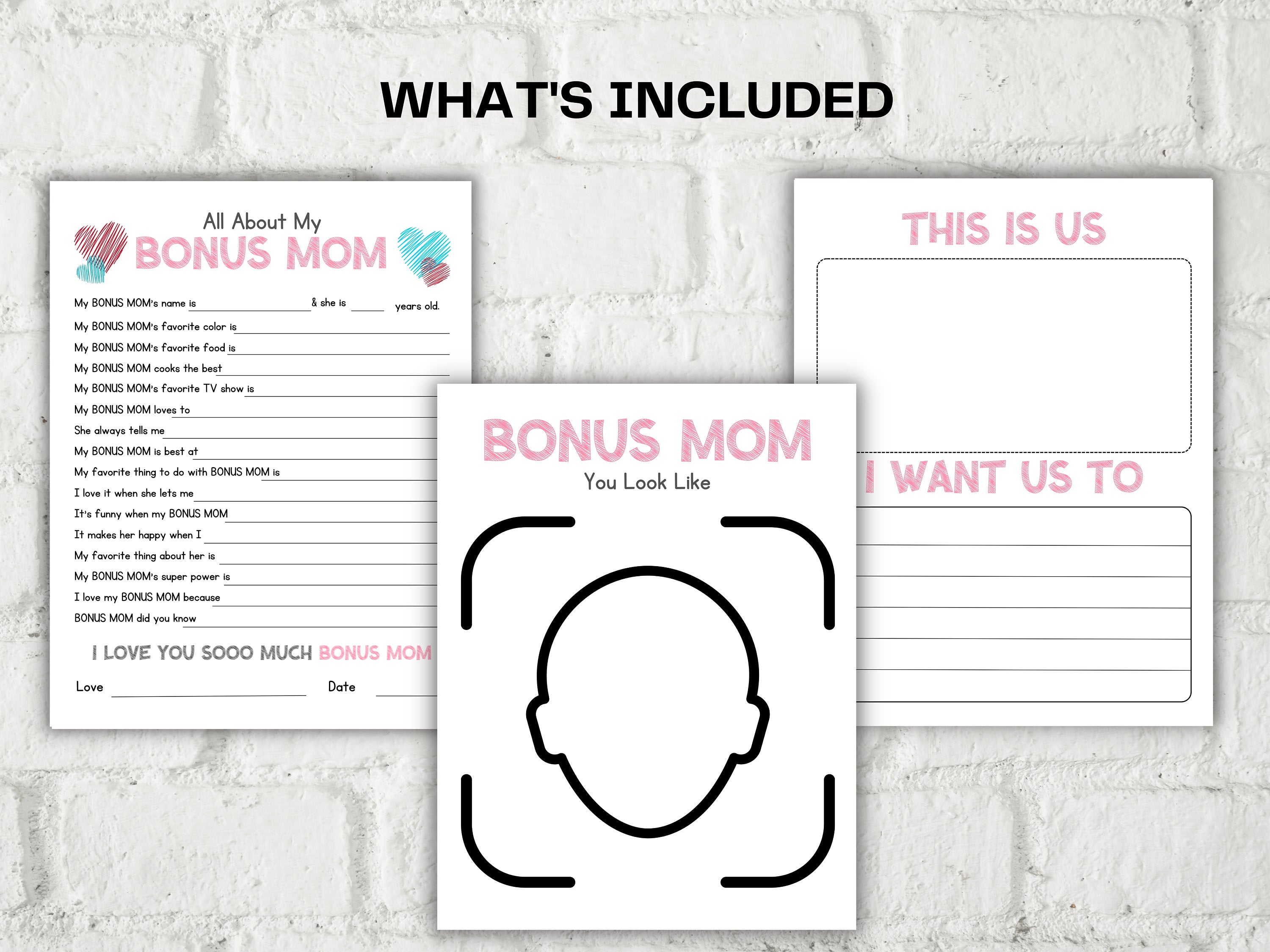 All About my Bonus Mom I Bonus Mom Interview I Mother Day Printable I All About My Aunt Printable | Personalised Mother'S Day Bonus mom Gift