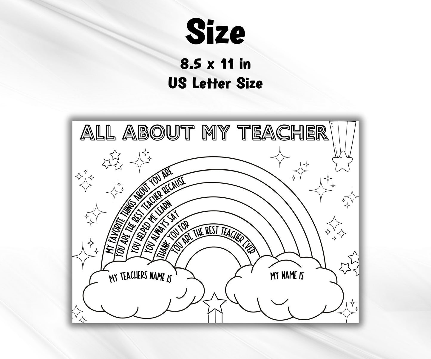 Teacher Thank you coloring page I Favorite Things Questionnaire I All About My Teacher I Homeschool Activity | Back To School Teacher Survey