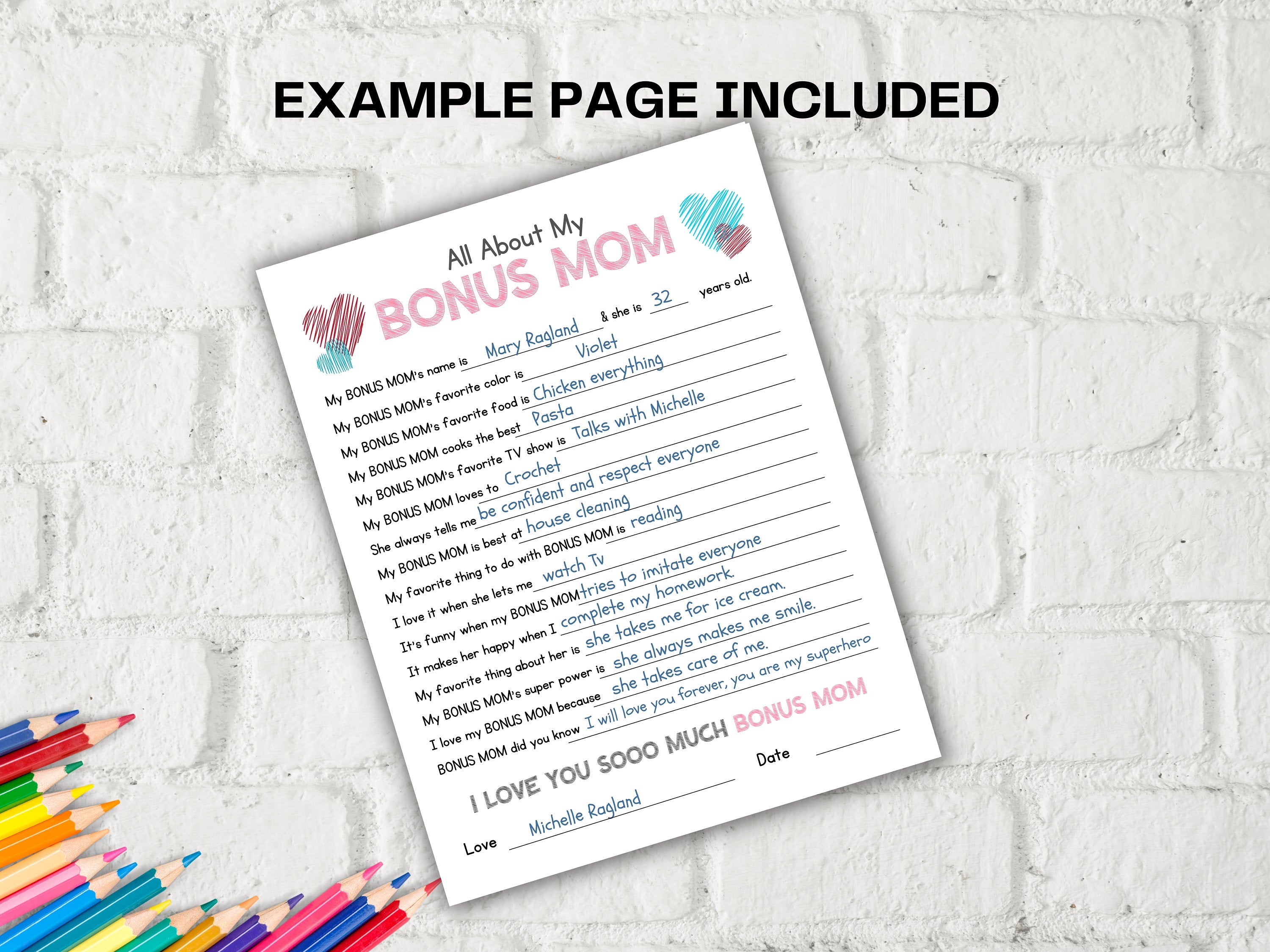 All About my Bonus Mom I Bonus Mom Interview I Mother Day Printable I All About My Aunt Printable | Personalised Mother'S Day Bonus mom Gift