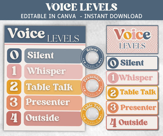 Voice Level Chart, Voice Level Display, Noise Level Display, Class Voice Level, Noise Level Chart, Visual Voice Levels, Voice Level Signs