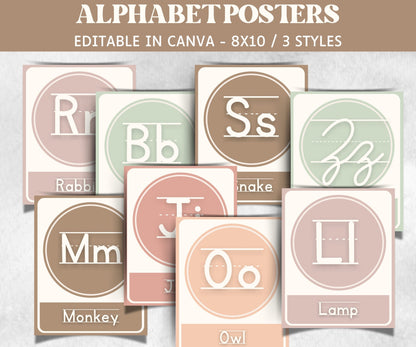 Educational Posters, Alphabet Posters, Educational Print, Educational Wall art, teacher template, school posters, retro boho classroom-Neutral Boho Decor -TheHustlingCatLady-Templates