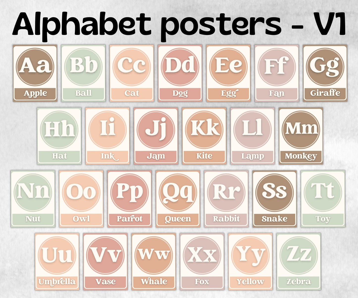 Educational Posters, Alphabet Posters, Educational Print, Educational Wall art, teacher template, school posters, retro boho classroom-Neutral Boho Decor -TheHustlingCatLady-Templates