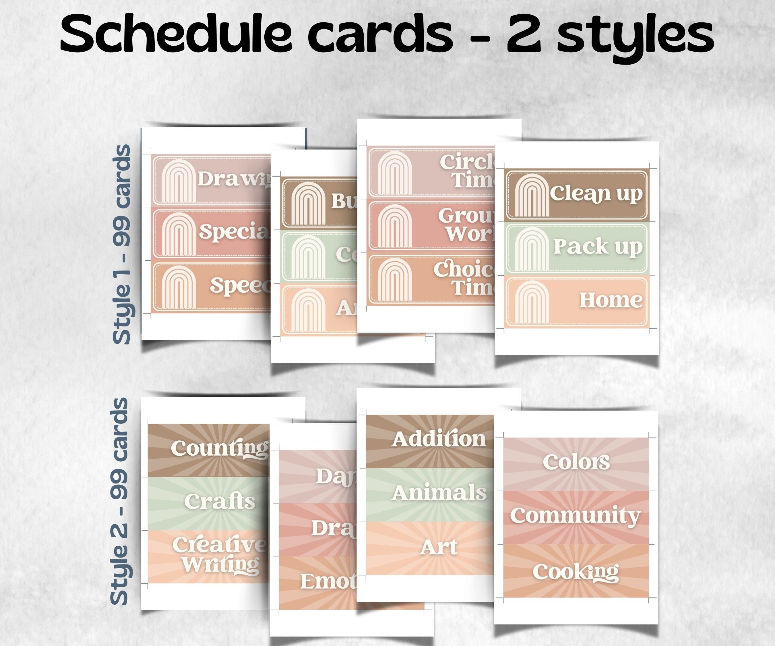 Visual Timetable, Classroom Schedule, Schedule Cards, Elementary Classroom Posters, Class Daily Visual Schedule, Printable Schedule template-Neutral Boho Decor -TheHustlingCatLady-Templates