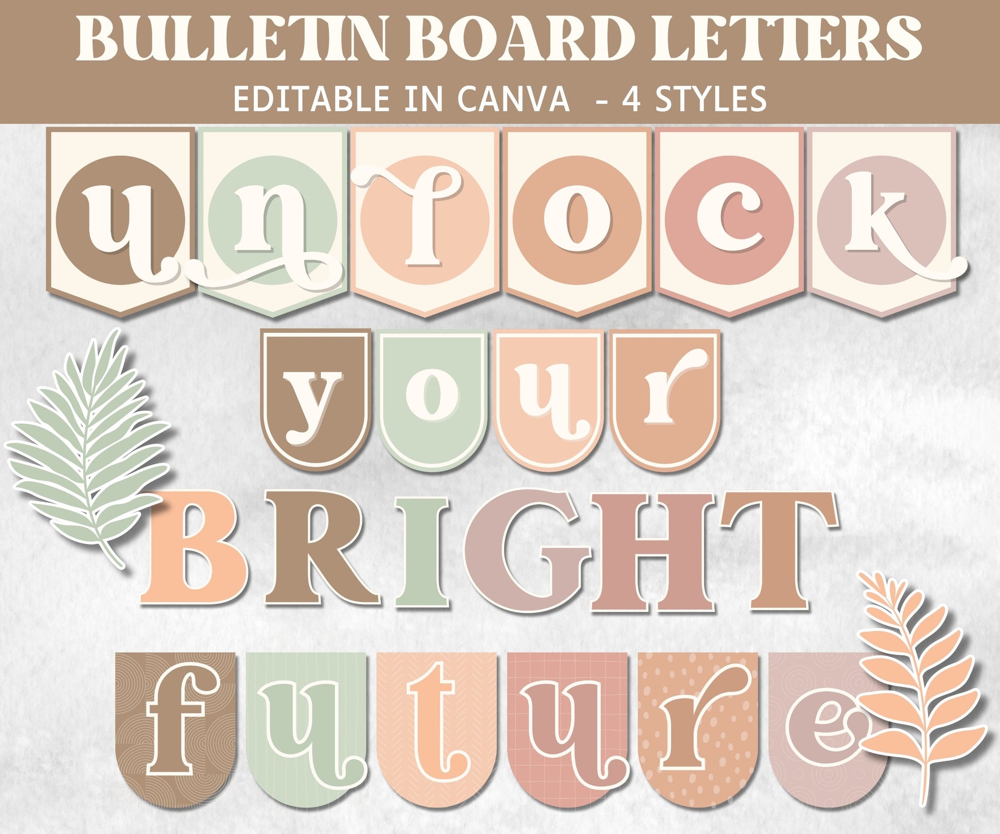 Printable Bulletin Board Ideas, Printable Bulletin Letters, Back To School, Bulletin Board Kit, Printable Classroom Display, Teacher Decor-Neutral Boho Decor -TheHustlingCatLady-Templates