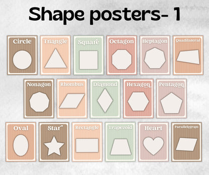 Shape Flash Cards, Learning Shapes, Classroom Posters, Educational Posters, Educational Print, Rainbow Shapes Print, Montessori Materials-Neutral Boho Decor -TheHustlingCatLady-Templates