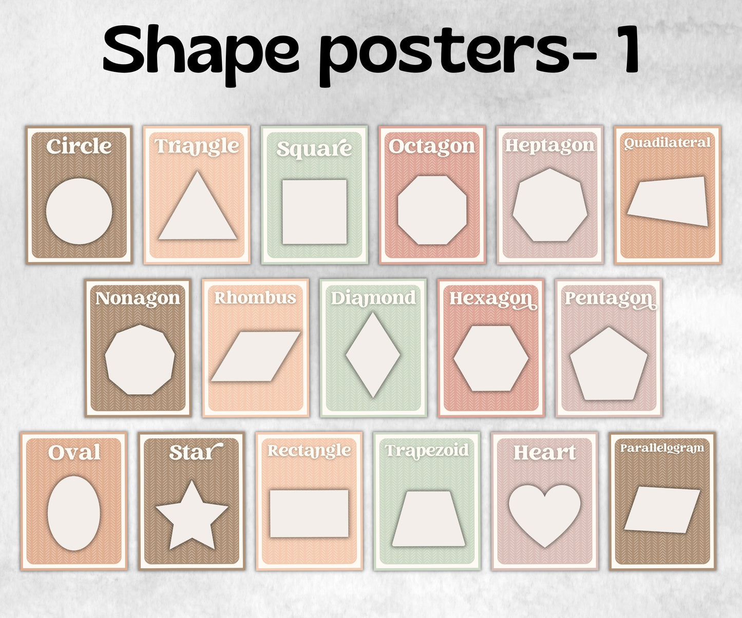 Shape Flash Cards, Learning Shapes, Classroom Posters, Educational Posters, Educational Print, Rainbow Shapes Print, Montessori Materials-Neutral Boho Decor -TheHustlingCatLady-Templates