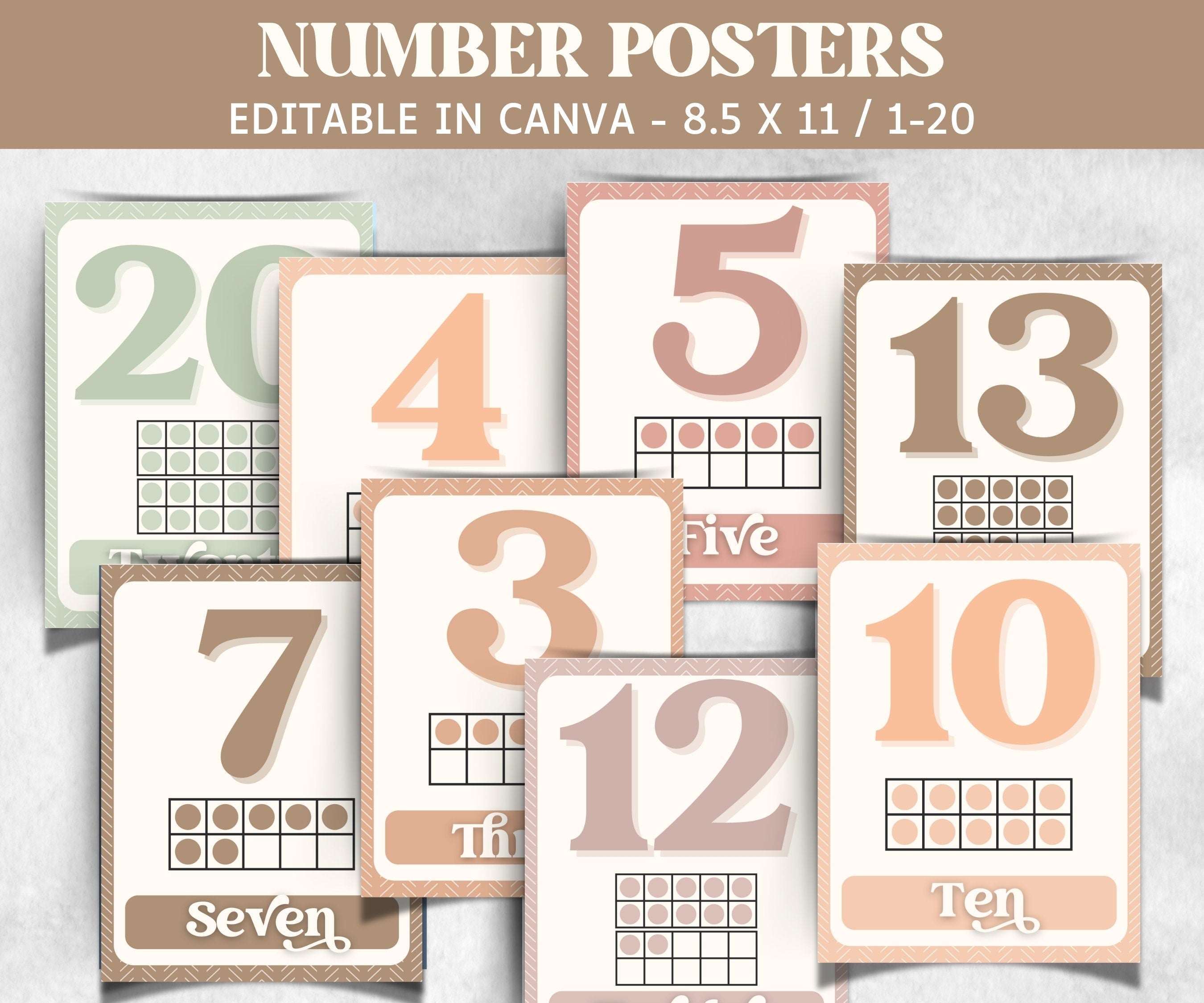 Number Posters Print, Educational Number Posters, Educational Print, Educational Wall Art, Learning Poster, Homeschool Decor, Math Posters-Neutral Boho Decor -TheHustlingCatLady-Templates