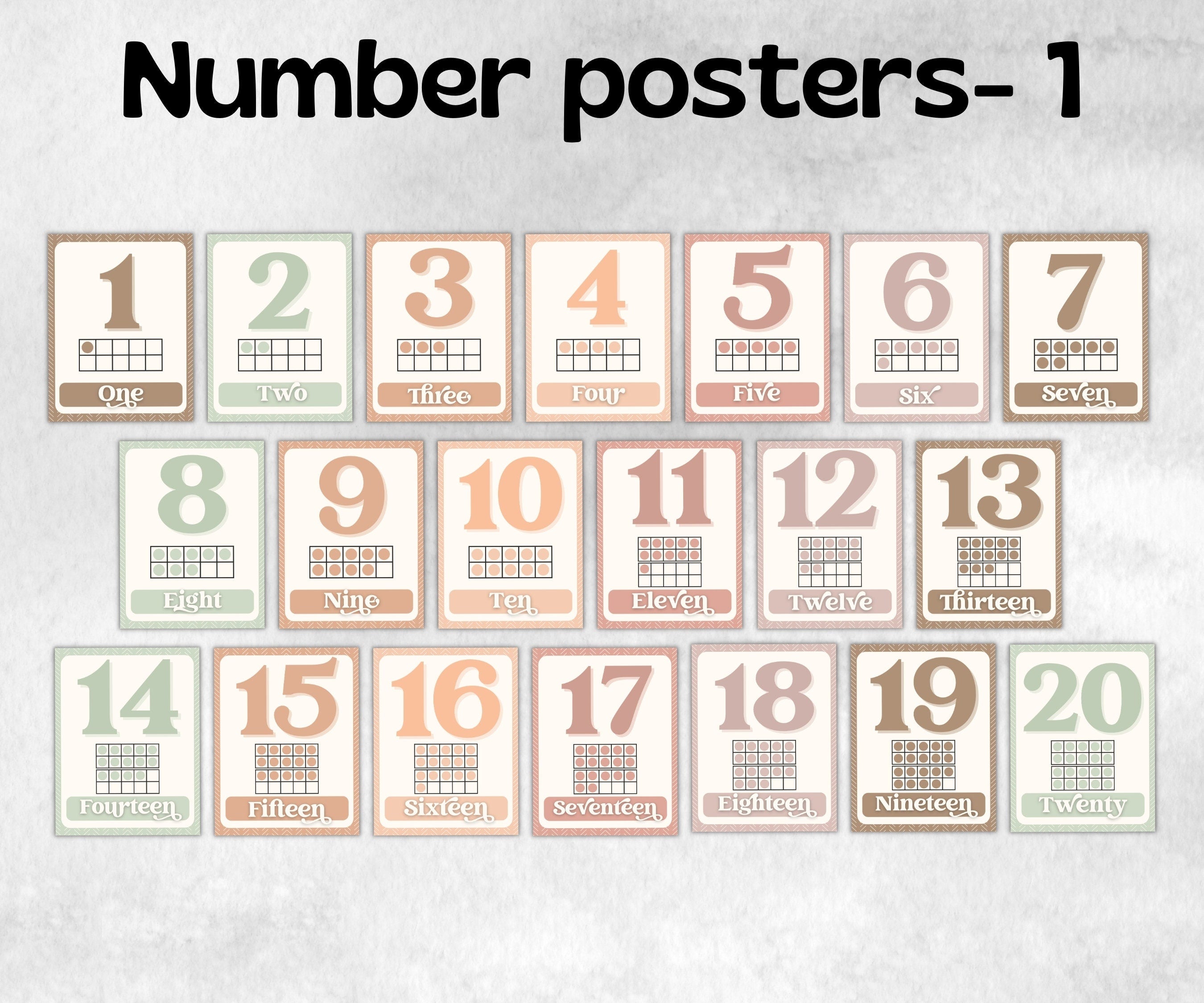 Number Posters Print, Educational Number Posters, Educational Print, Educational Wall Art, Learning Poster, Homeschool Decor, Math Posters-Neutral Boho Decor -TheHustlingCatLady-Templates