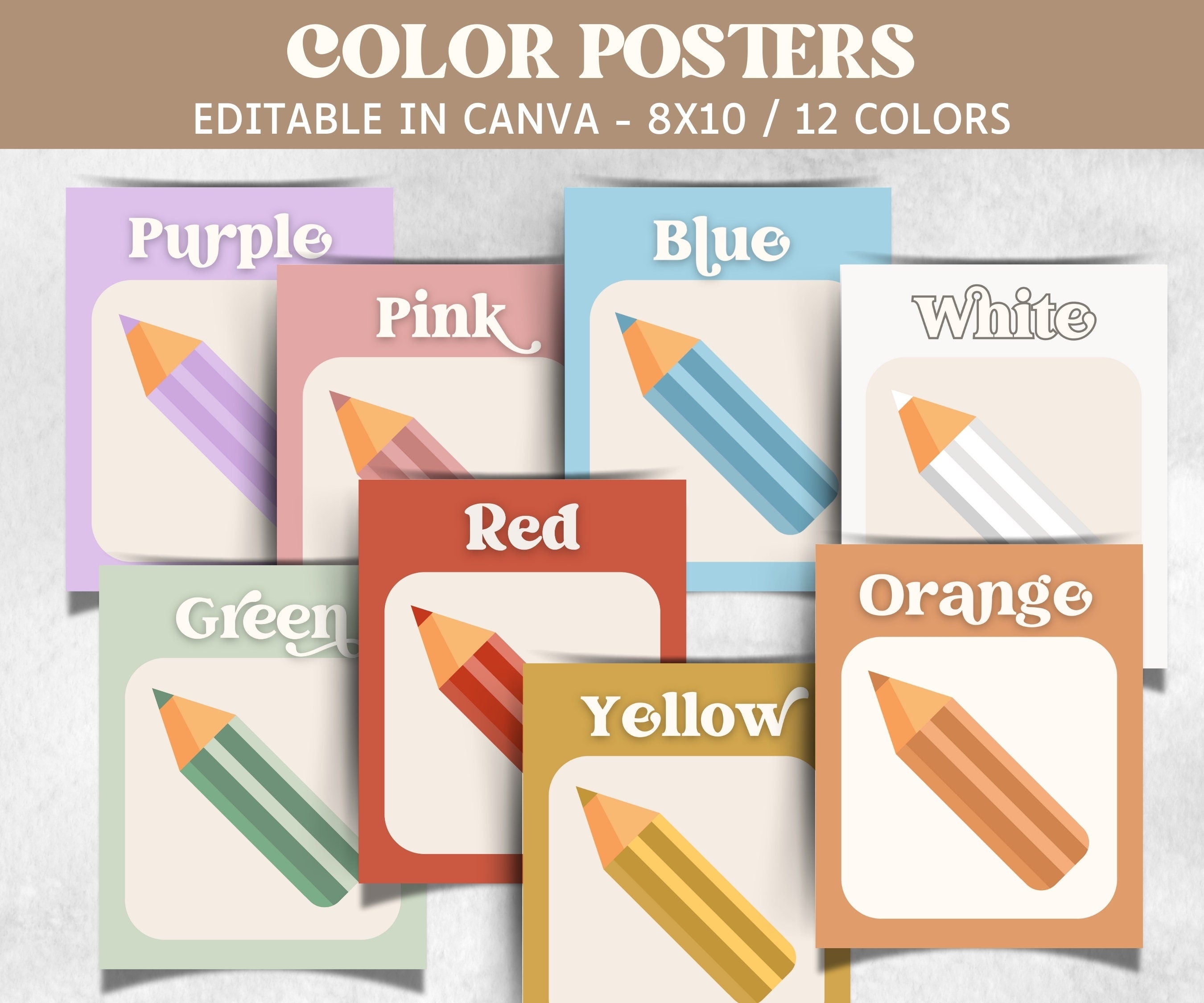 Learning Colors, Classroom Color Poster, Educational Posters, Printable Classroom Colors, Bulletin Board, Kindergarten, Elementary Classroom-Neutral Boho Decor -TheHustlingCatLady-Templates