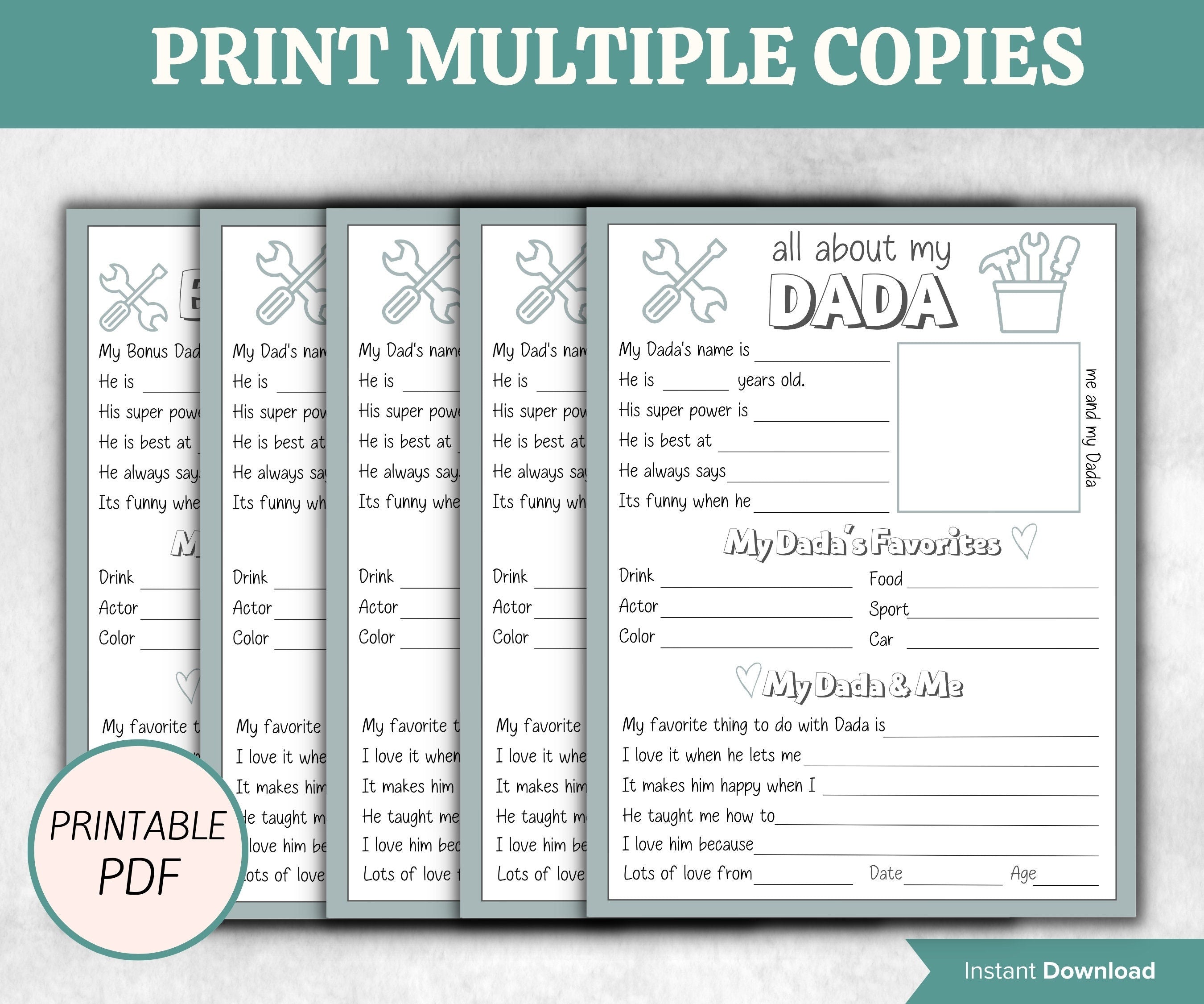 All about my Dada fill in the blank I Father's Day Gift I Gift for Dada I About Dada Page I Daddy interview I Questionnaire 001