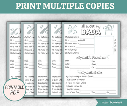 All about my Dada fill in the blank I Father's Day Gift I Gift for Dada I About Dada Page I Daddy interview I Questionnaire 001