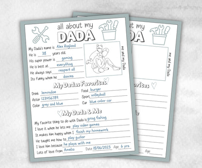 All about my Dada fill in the blank I Father's Day Gift I Gift for Dada I About Dada Page I Daddy interview I Questionnaire 001