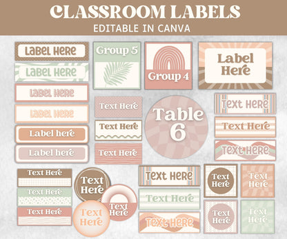 Neutral Classroom Organization Bundle, Flip Calendar, Desk Tags, Classroom Labels, Binder Covers, Trolley Cart Label, Bulletin Board Borders-Neutral Boho Decor -TheHustlingCatLady-Templates