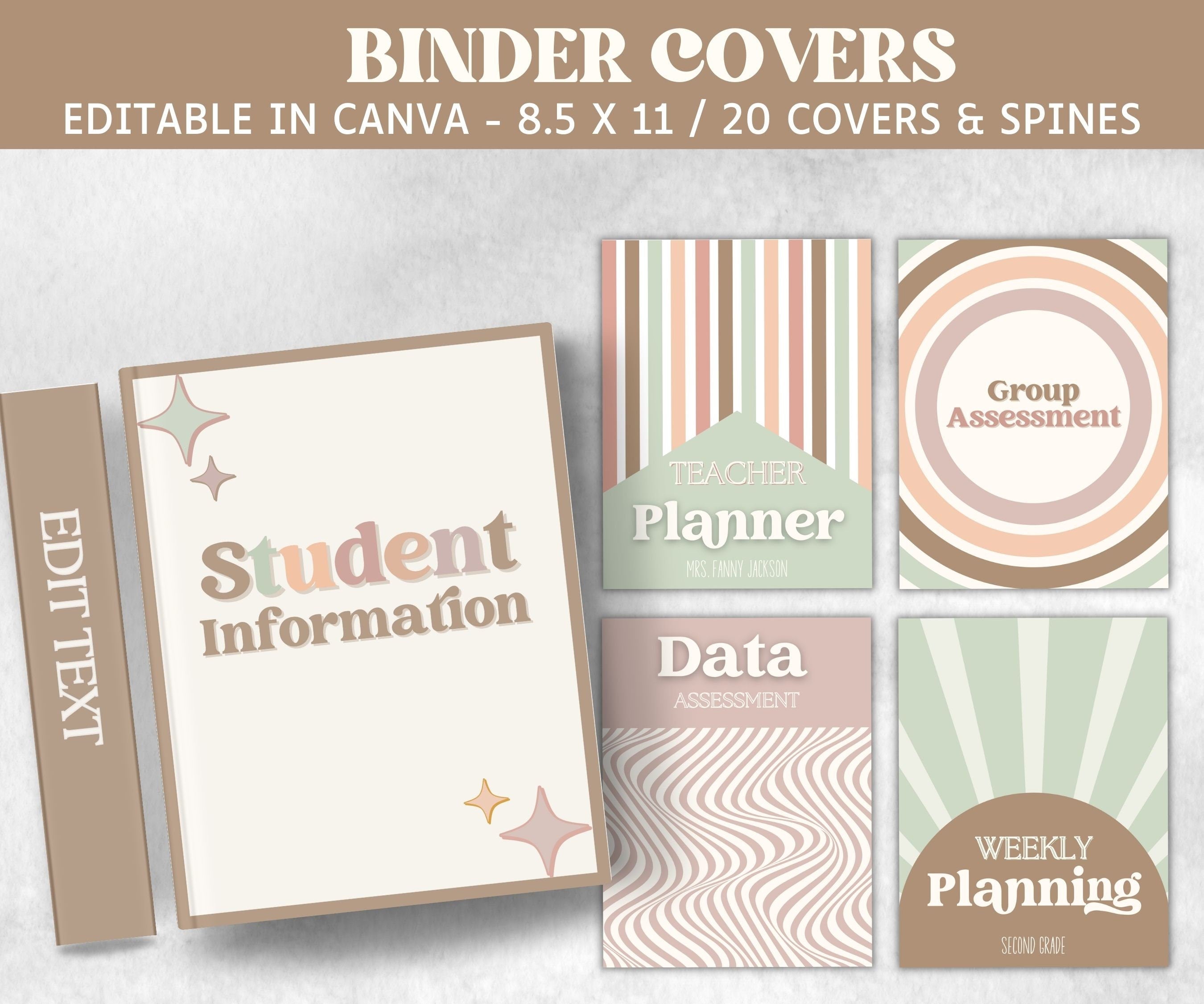 Classroom Teacher binders and folder covers, Editable Binder covers and spines, teacher resources, organized classroom, elementary classroom-Neutral Boho Decor -TheHustlingCatLady-Templates