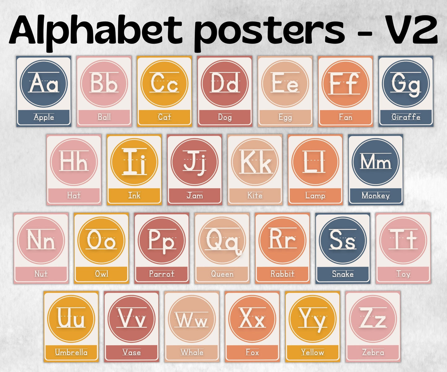 Alphabet Posters, Educational Posters, Educational Print, Educational Wall art, teacher template, school posters, retro boho classroom