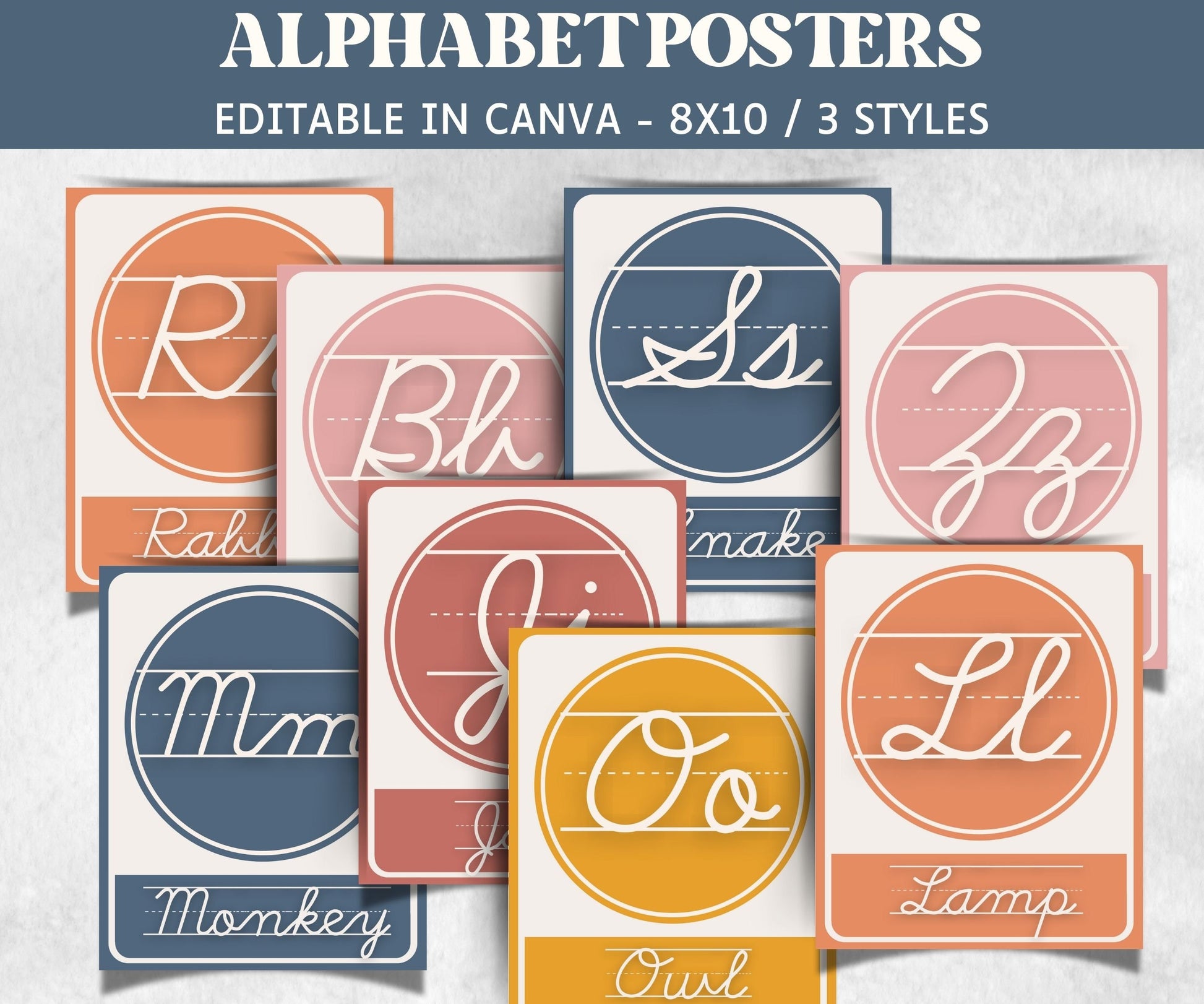 Alphabet Posters, Educational Posters, Educational Print, Educational Wall art, teacher template, school posters, retro boho classroom