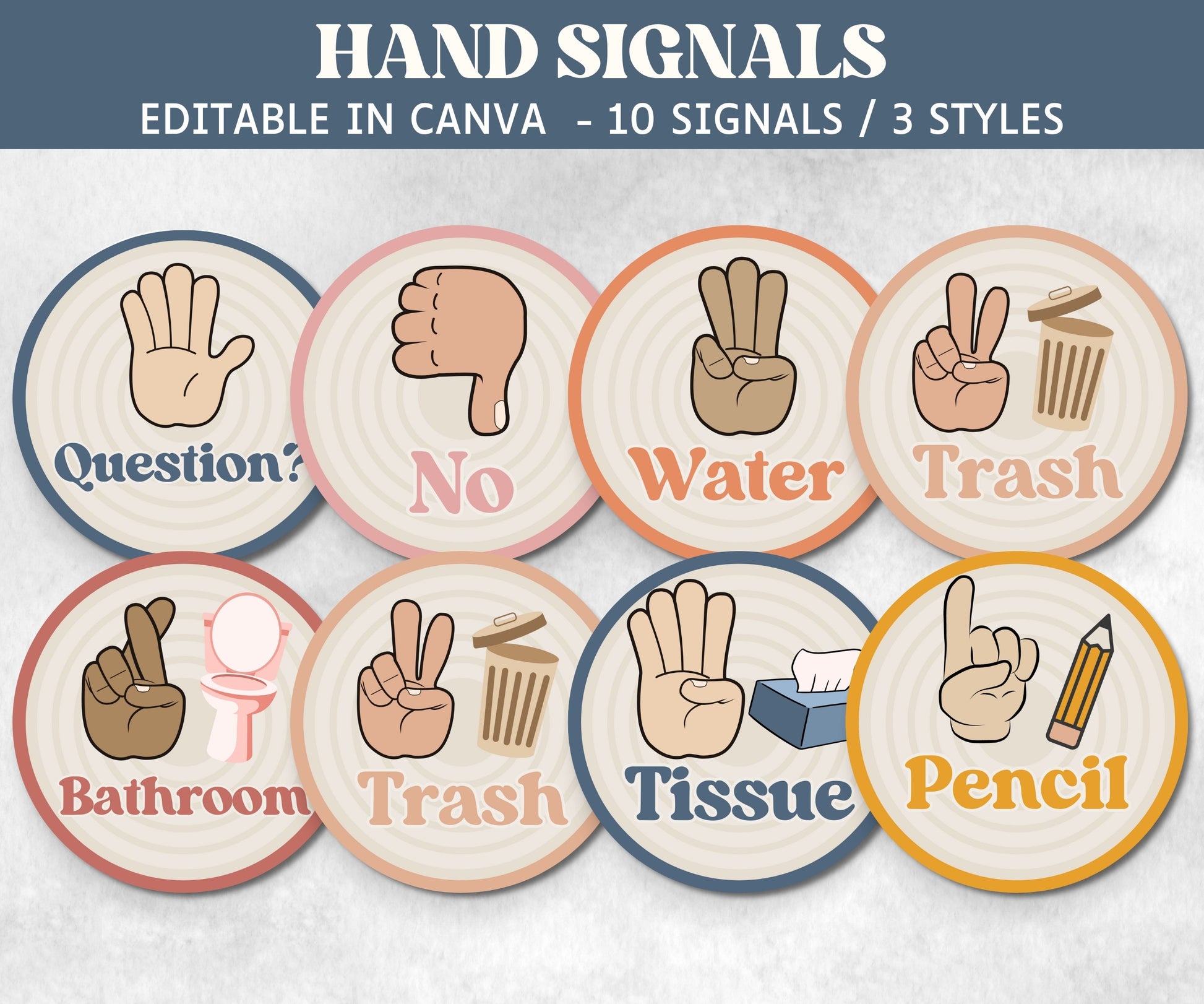 Hand Signals Display, Classroom Decor Posters, Hand Signals Posters, Class Hand Signals, Boho Classroom, Retro Classroom, Bulletin Board