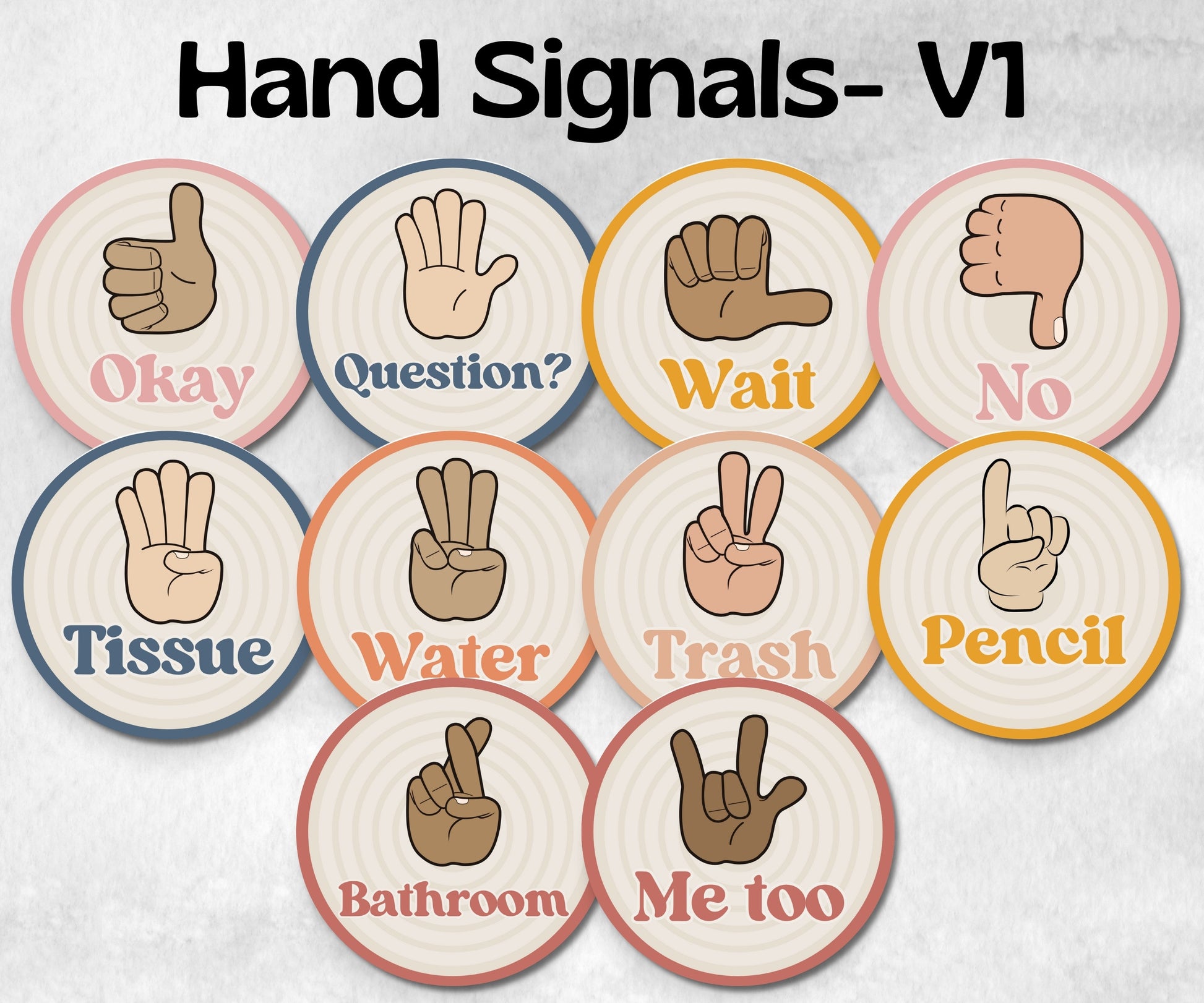 Hand Signals Display, Classroom Decor Posters, Hand Signals Posters, Class Hand Signals, Boho Classroom, Retro Classroom, Bulletin Board