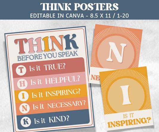 Classroom Think Posters, Therapy Office Decor, School Counselor, Think Before You, Teacher Printable, Classroom Sign, Classroom Rules Decor