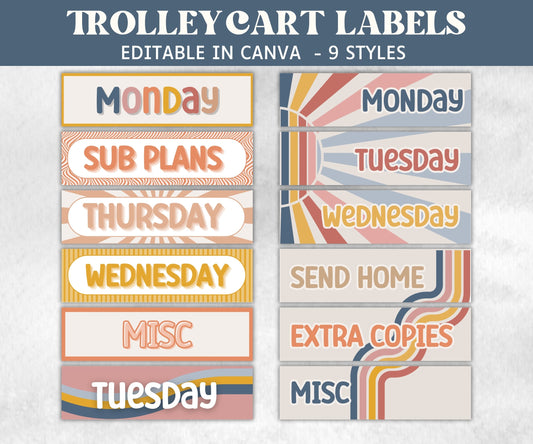 Editable Rolling Cart Labels, Teacher Trolley Organization, Teacher Cart Labels, Back To School, Teacher Cart Supplies, Elementary Classroom