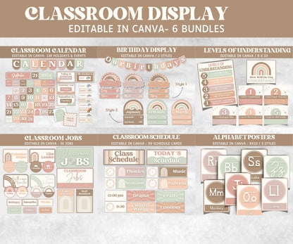 Neutral Classroom Decor, Boho Theme, Bulletin Board, Homeschool Decor, Boho Rainbow Neutral Decor, Education Decor, Montessori Classroom-Neutral Boho Decor -TheHustlingCatLady-Templates