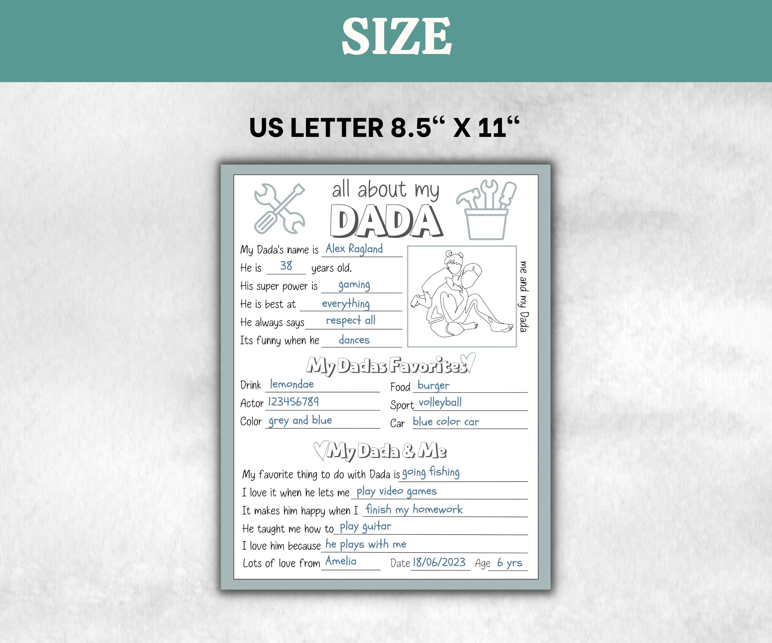 All about my Dada fill in the blank I Father's Day Gift I Gift for Dada I About Dada Page I Daddy interview I Questionnaire 001