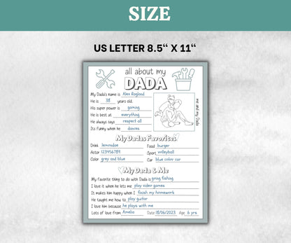 All about my Dada fill in the blank I Father's Day Gift I Gift for Dada I About Dada Page I Daddy interview I Questionnaire 001