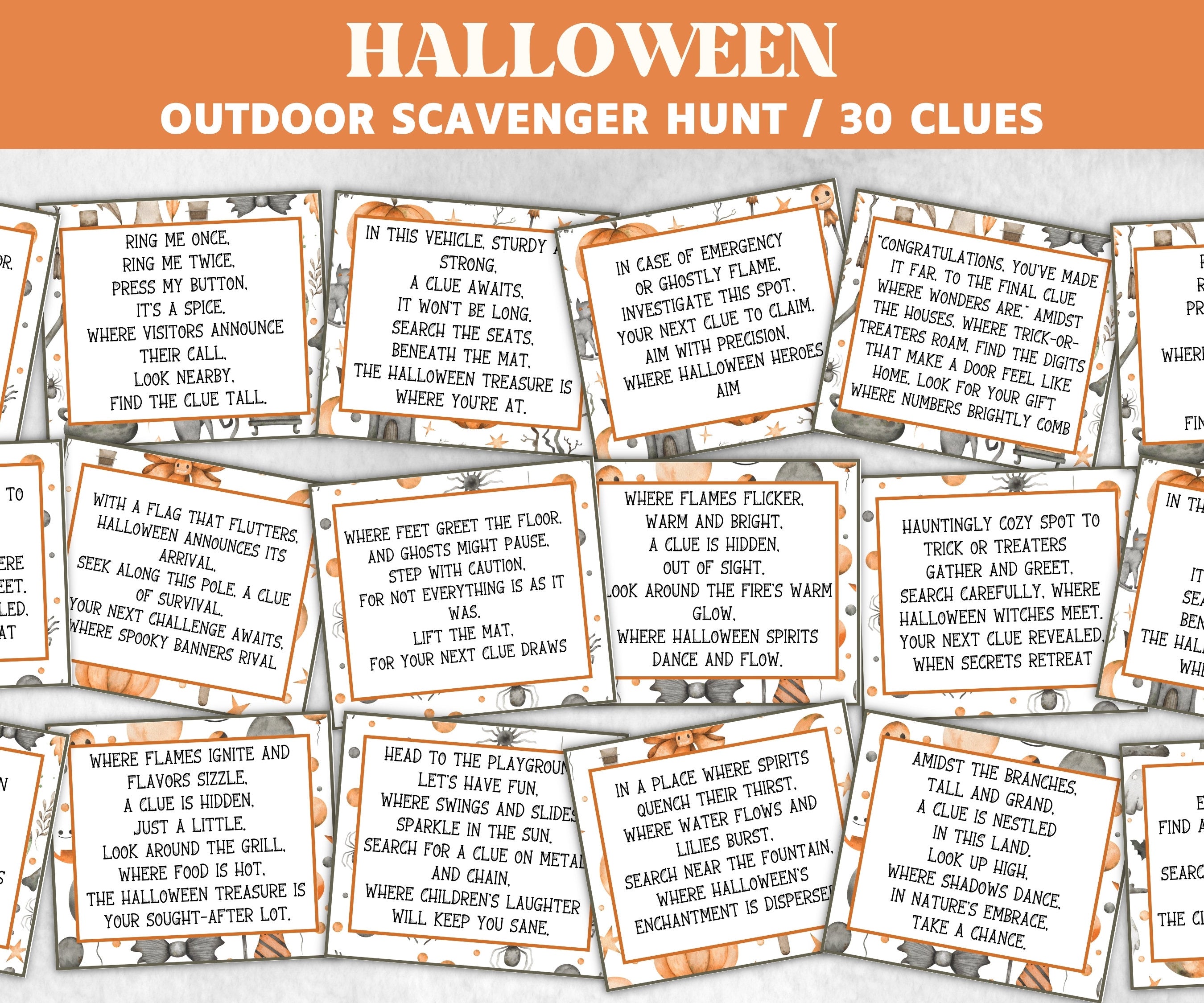 Outdoor Halloween Scavenger Hunt, Kids and Teens, Scavenger hunt for kids, Halloween Party game, Halloween activity, Outdoor games-Halloween Printables -TheHustlingCatLady-Party Games