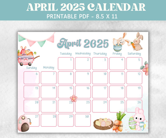 Kids April 2025 Calendar, Printable 2025 Calendar, Homeschool Preschool Calendar Board, Childrens Monthly Planner, Easter Calendar-Back To School -TheHustlingCatLady-Planner Templates