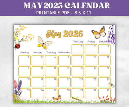 Kids May 2025 Calendar, Printable 2025 Calendar, Homeschool Preschool Calendar Board, Childrens Monthly Planner, Summer Butterfly Calendar-New Listings -TheHustlingCatLady-Planner Templates